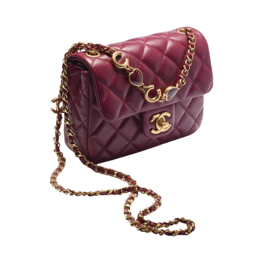샤넬 미니 플랩백 램스킨 에나멜 & 골드 메탈 버건디(Chanel Mini Flap Bag Lamskin Enamel & Gold Burgundy) - 2