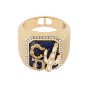 Dior x Cactus Jack Signet Ring Gold Finish Brass with Lapis Lazuli & White Crystals