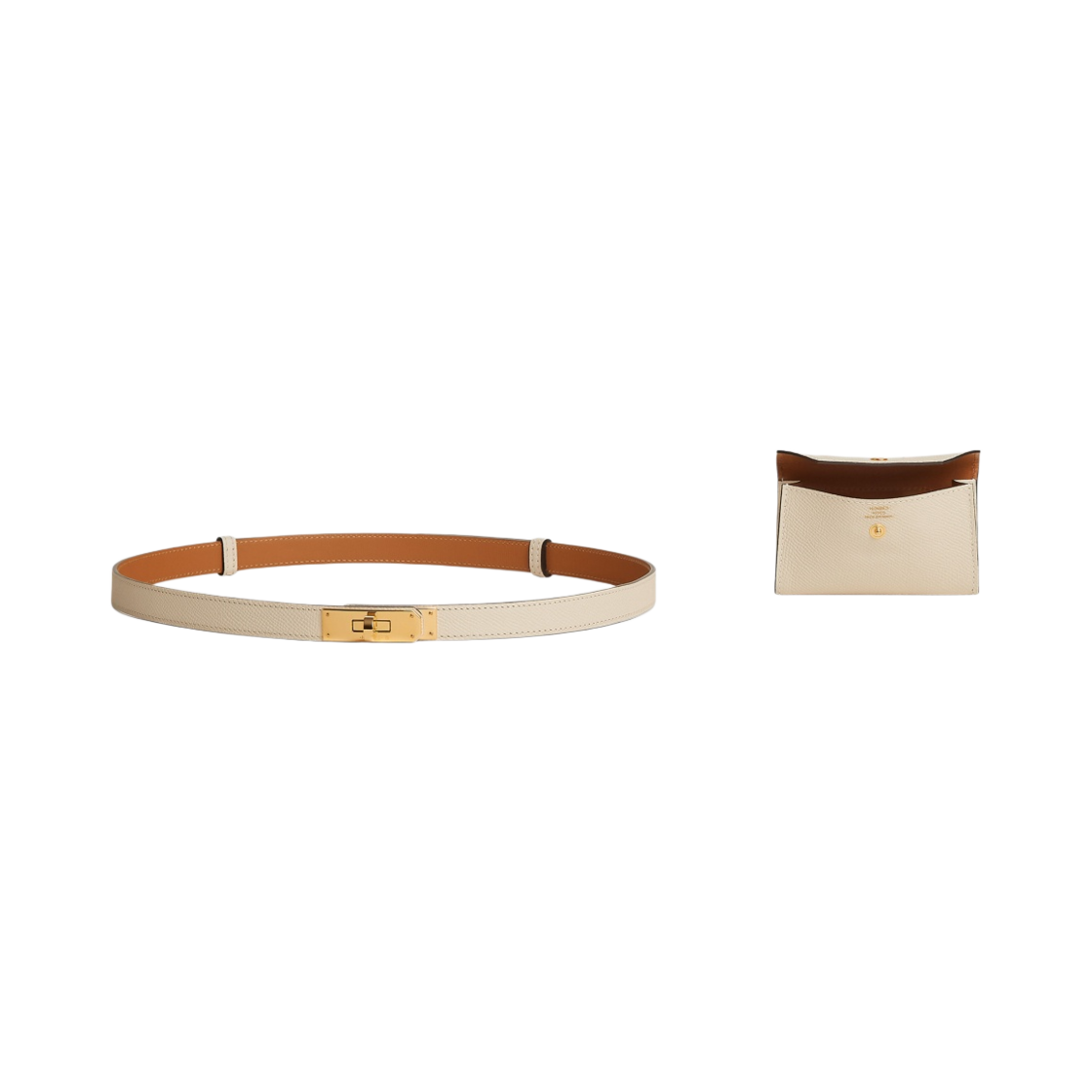 (W) 에르메스 켈리 포켓 18 벨트 앱송 & 골드 하드웨어 크레((W) Hermes Kelly Pocket 18 Belt Epsom & Gold Craie) - 2