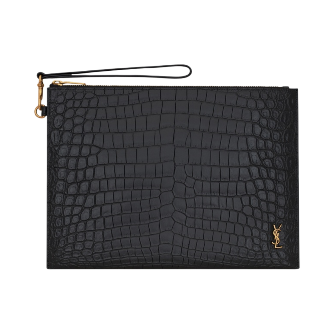 생로랑 크로커다일 엠보스 레더 타이니 카산드라 지퍼 태블릿 홀더 블랙(Saint Laurent Tiny Cassandre Zip Tablet Holder in Crocodile Embossed Leather Black) - 1