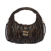 Miu Miu Wander Matelasse Nappa Leather Mini Hobo Bag Sand Coffee