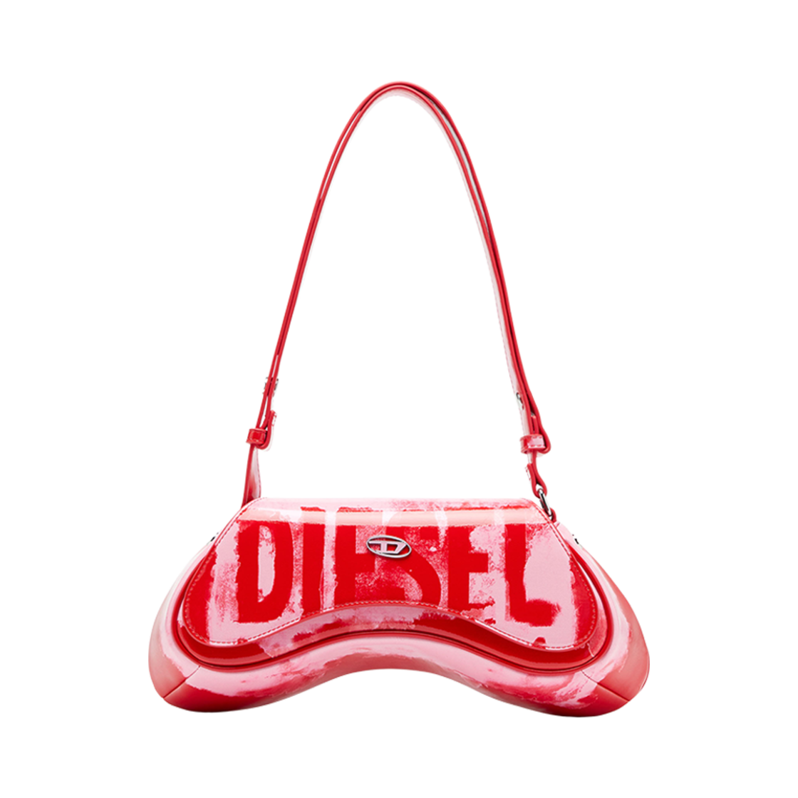 X09776P6019-HA166 Diesel Play Crossbody Bag With Bleeding Logo Print Pink Red