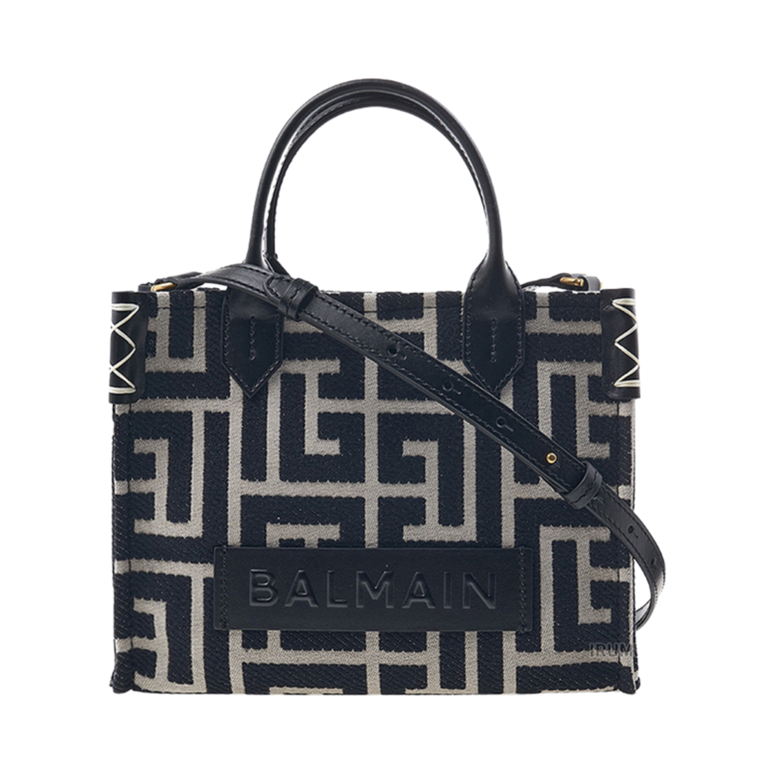 DN1FE818TJDCGFE Balmain Monogram Jacquard and Leather B-Army Tote Bag Black