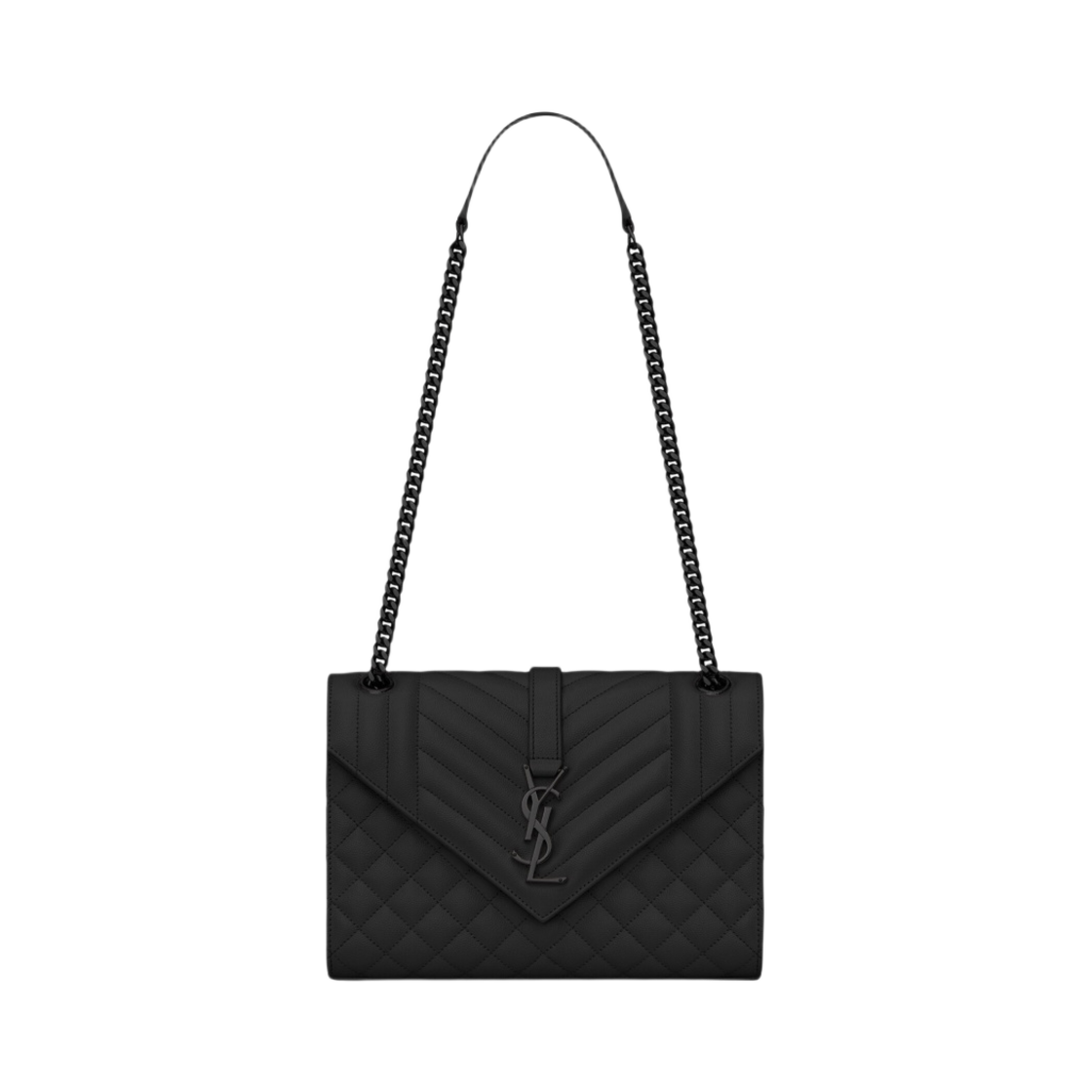 생로랑 엔벨로프 미디움 체인 백 믹스 마틀라세 그레인 드 뿌드르 엠보스 레더 느와르(Saint Laurent Envelope Medium Chain Bag In Mix Matelasse Grain De Poudre Embossed Leather Noir) - 1