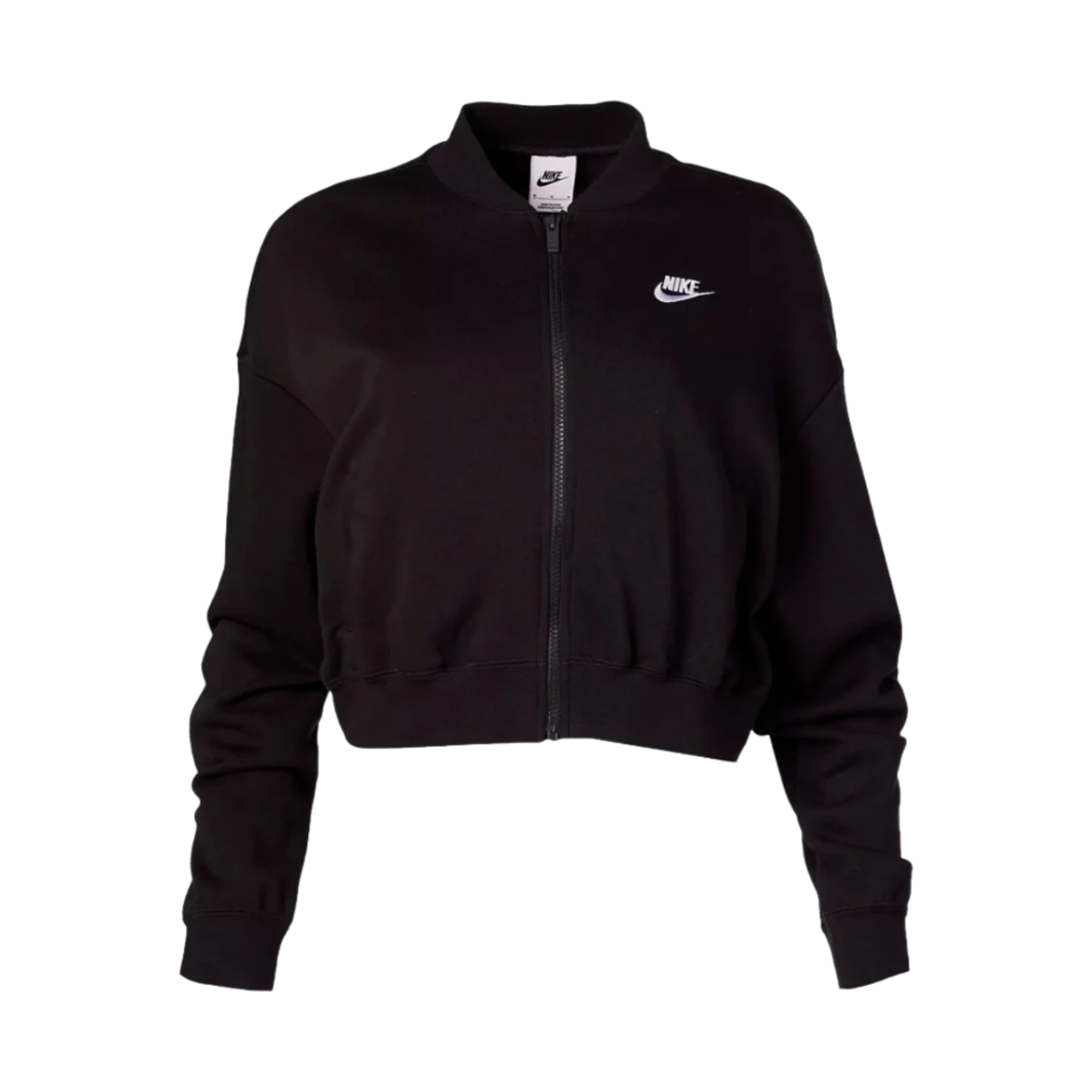 FB7279-010 (W) Nike NSW Club Fleece Oversized Cropped Full Zip Jacket Black - Asia