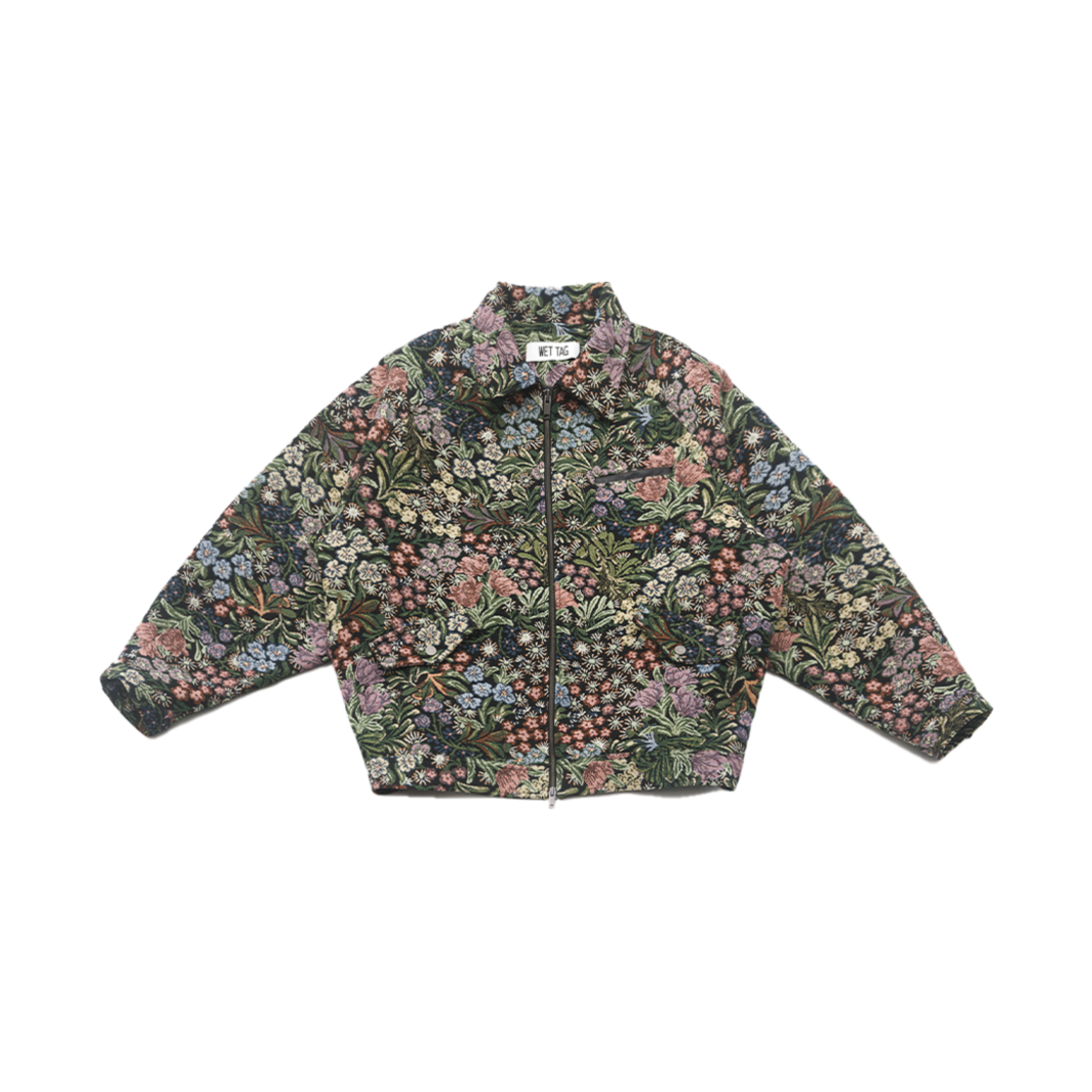 웻태그 레더 탭 플라워 자카드 자켓 블랙