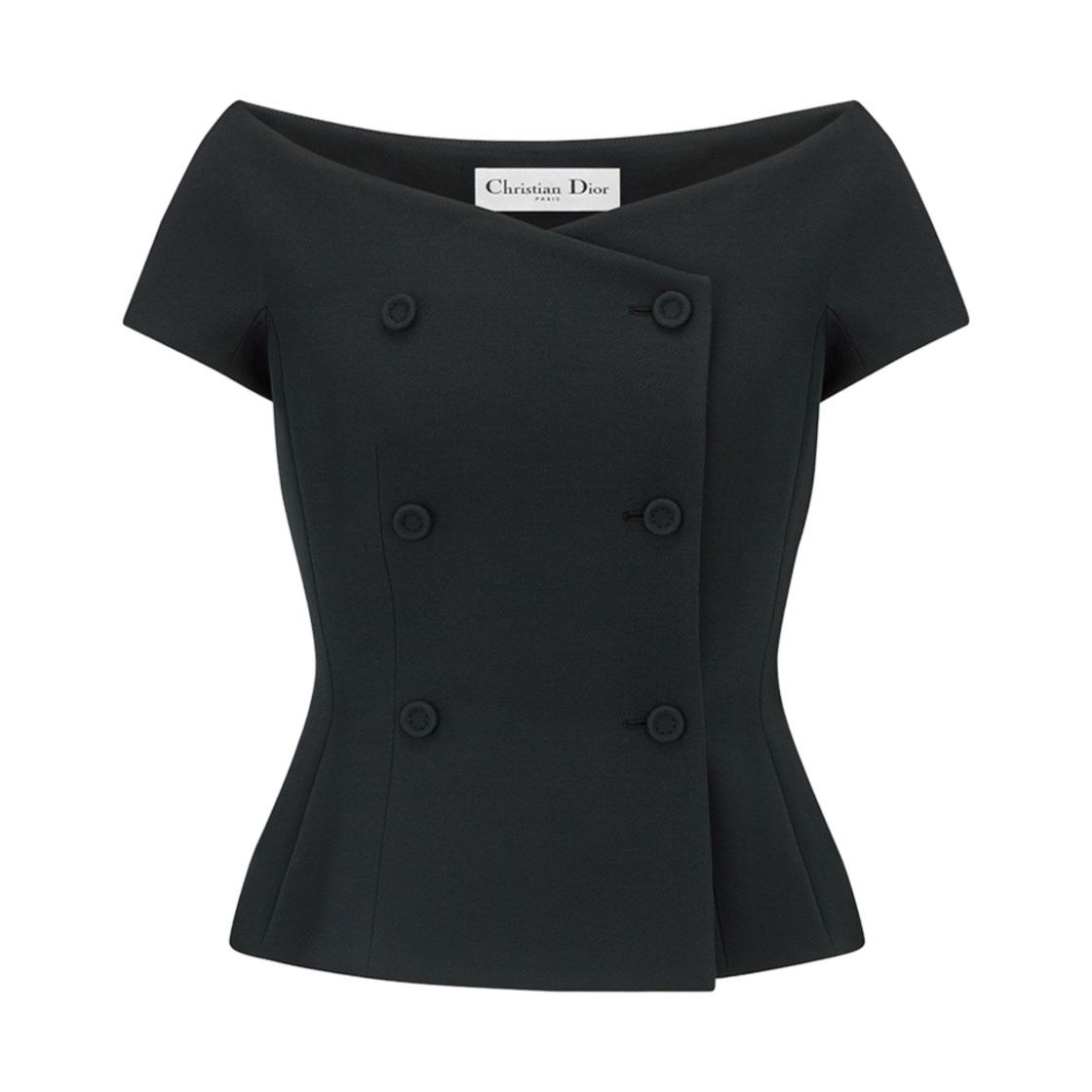 (W) 디올 오프더숄더 자켓 블랙 더블 브레스티드 울 실크((W) Dior Off-The-Shoulder Jacket Black Double Breasted Wool Silk)