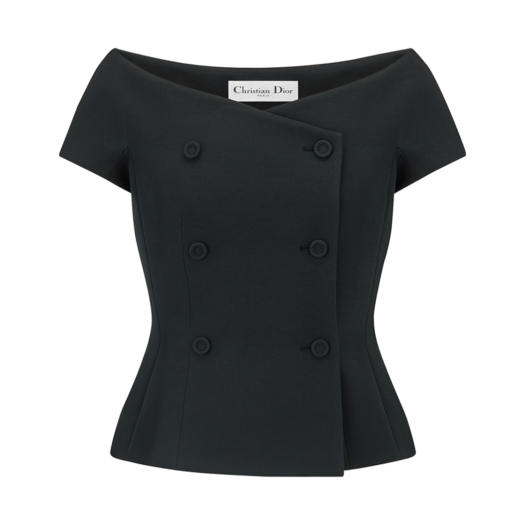 841V30A1166-X9000 (W) Dior Off-The-Shoulder Jacket Black Double Breasted Wool Silk