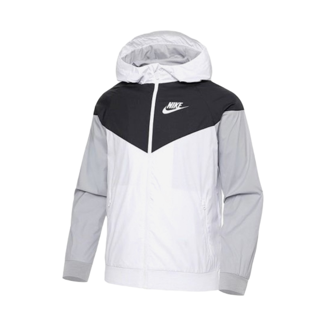 (키즈) 나이키 NSW 윈드러너 자켓 화이트 블랙 울프 그레이((Kids) Nike NSW Windrunner Jacket White Black Wolf Grey)