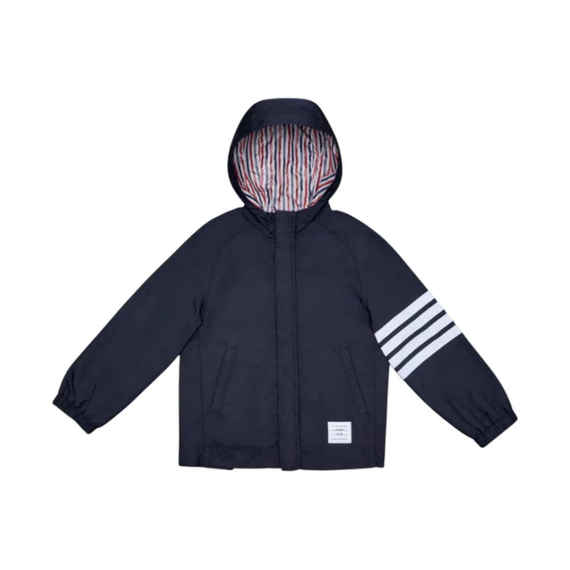KJO010A-F0412-415 (Kids) Thom Browne Solid Swim Tech 4-Bar Hooded Zip Jacket Navy