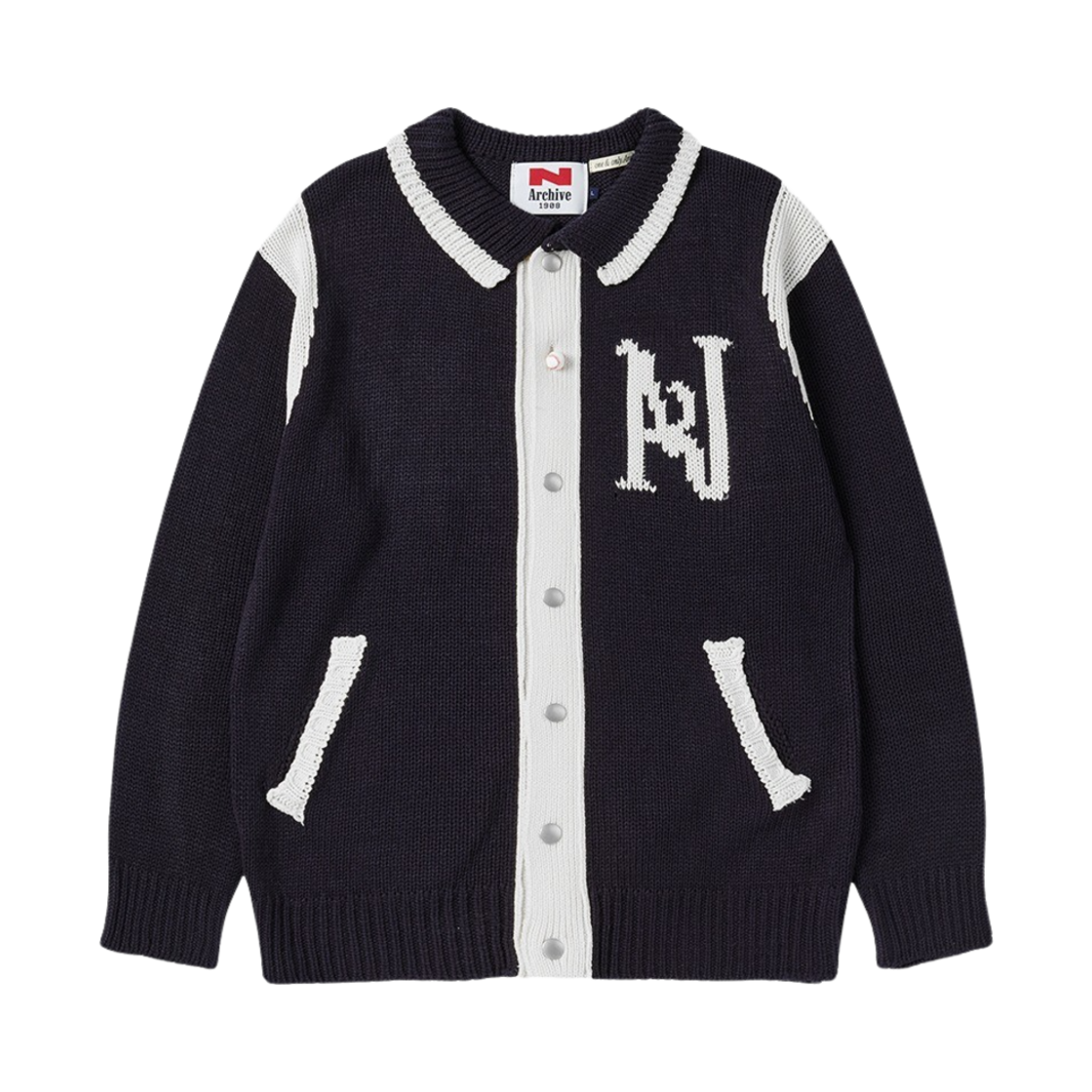 엔 아카이브 90'S 오마주 뉴 베이스볼 니트 점퍼 네이비
