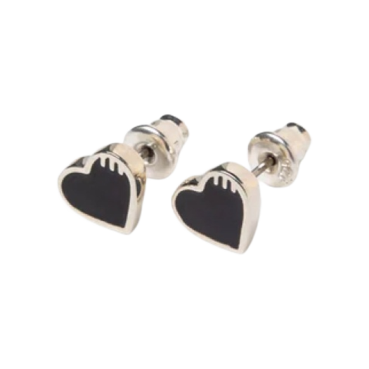 Human Made Heart Silver Earring Black
