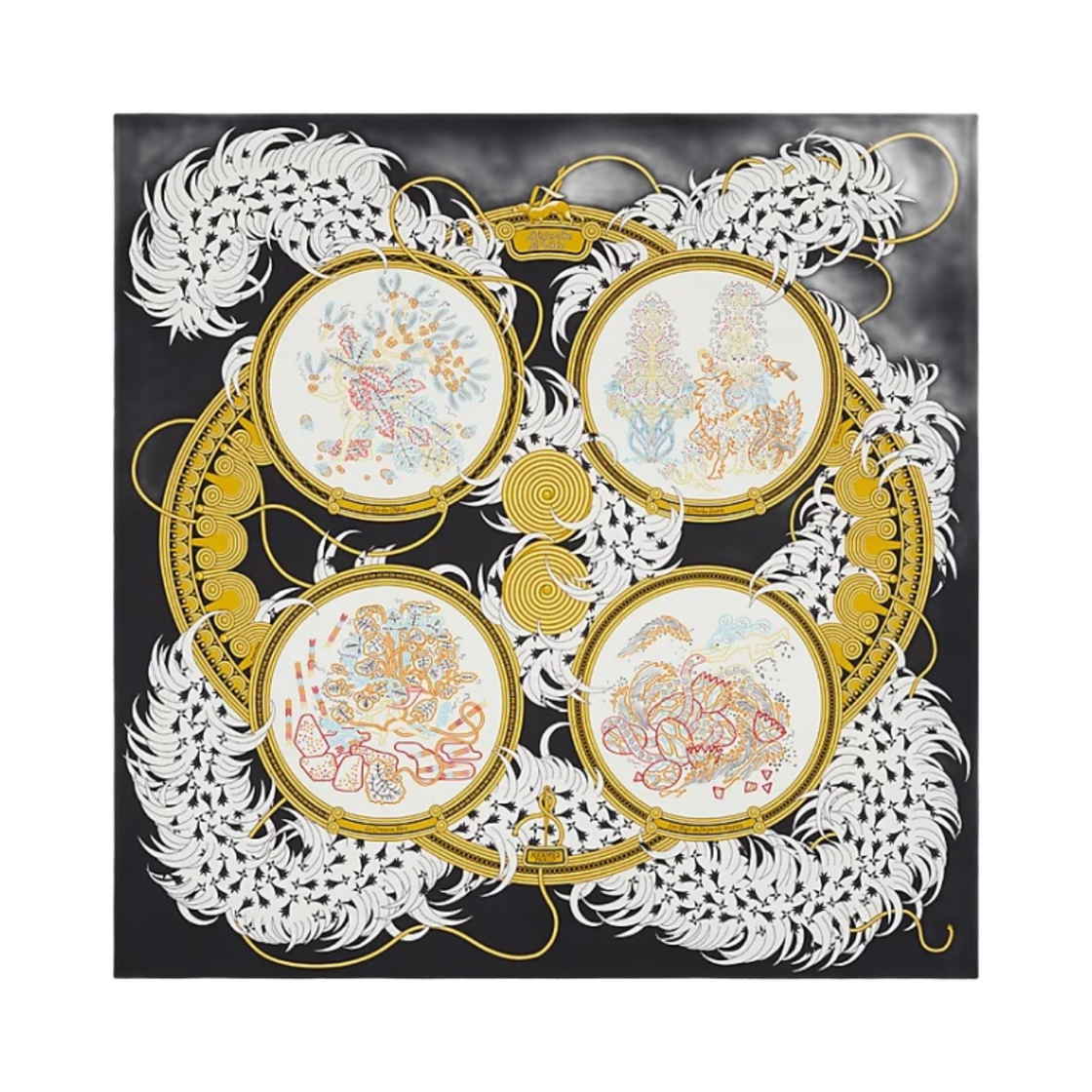(W) 에르메스 리종드 브로디 스카프 90 누아 블랑 비에일 오르((W) Hermes Legende Brodee Scarf 90 Noir Blanc Vieil Or)
