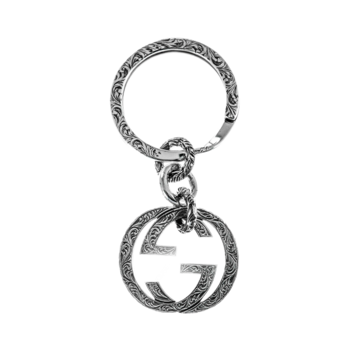 455308-J8400-0811 Gucci Interlocking G Engraved Keyring Sterling Silver