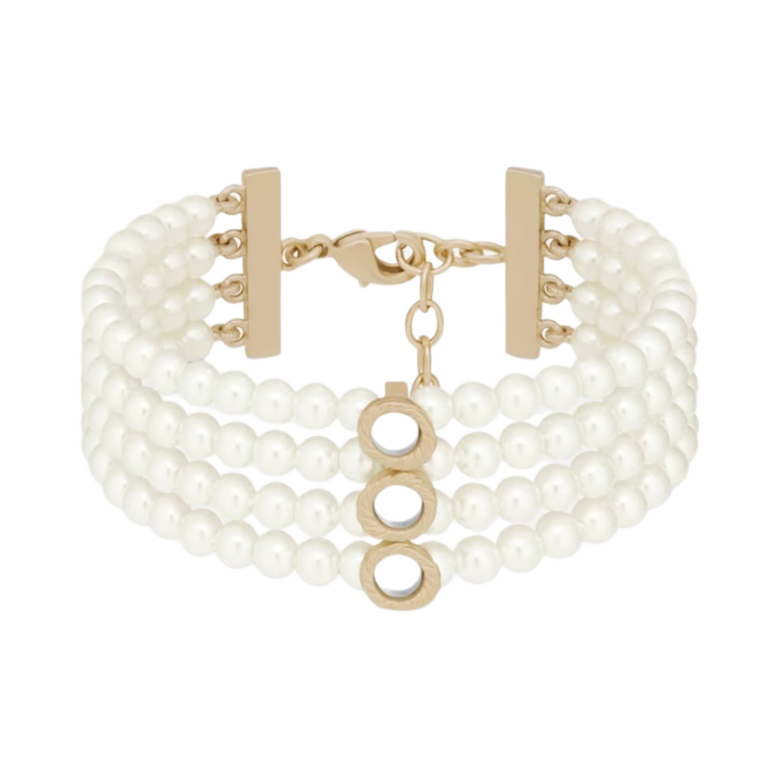 (W) 디올 라 파리지앵 브레이슬릿 골드 피니쉬 메탈 화이트 레진 펄 미러((W) Dior LaParisienne Bracelet Gold Finish Metal White Resin Pearls Mirrors) - 1