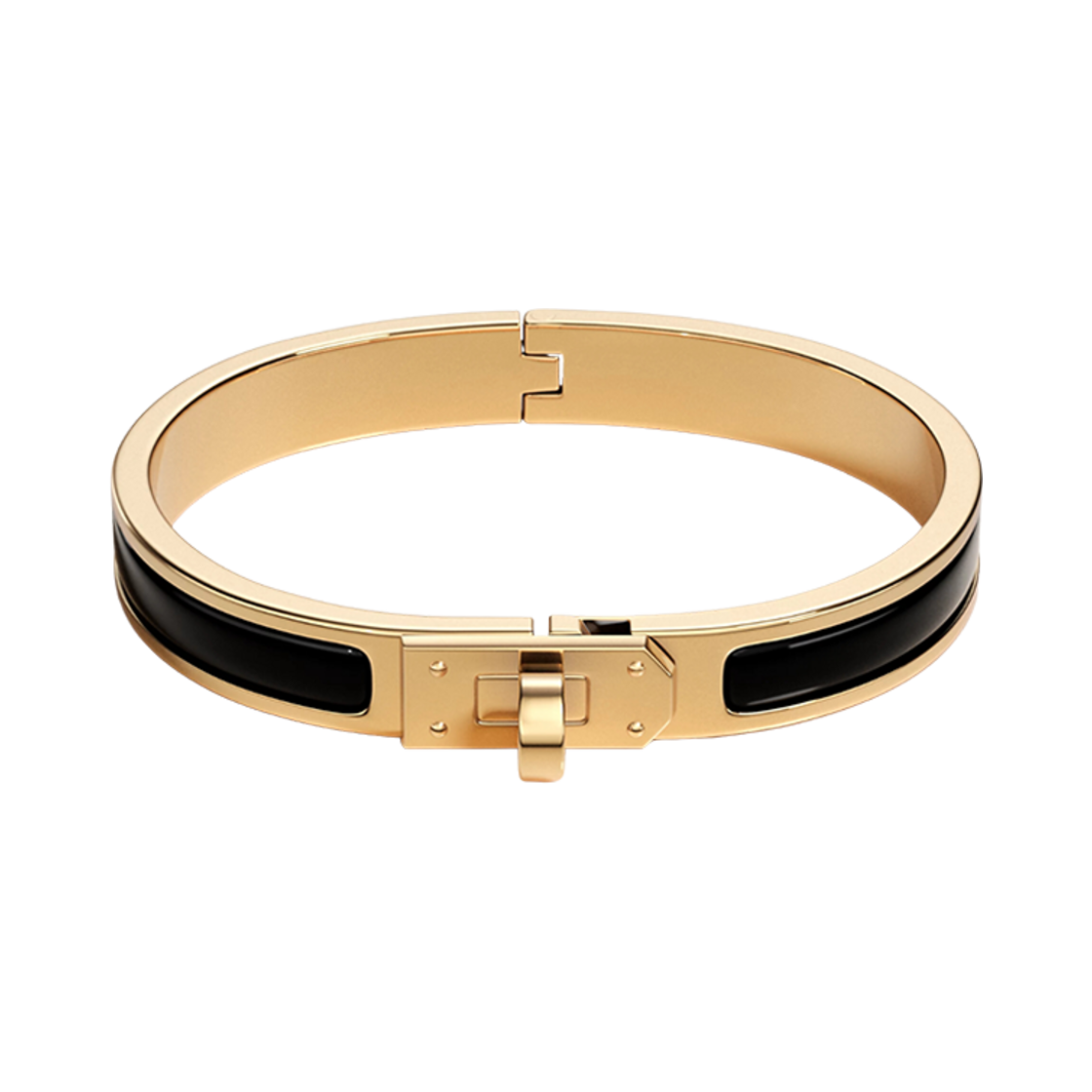 H200004F01 (W) Hermes Mini Clic Kelly Bracelet Gold & Noir