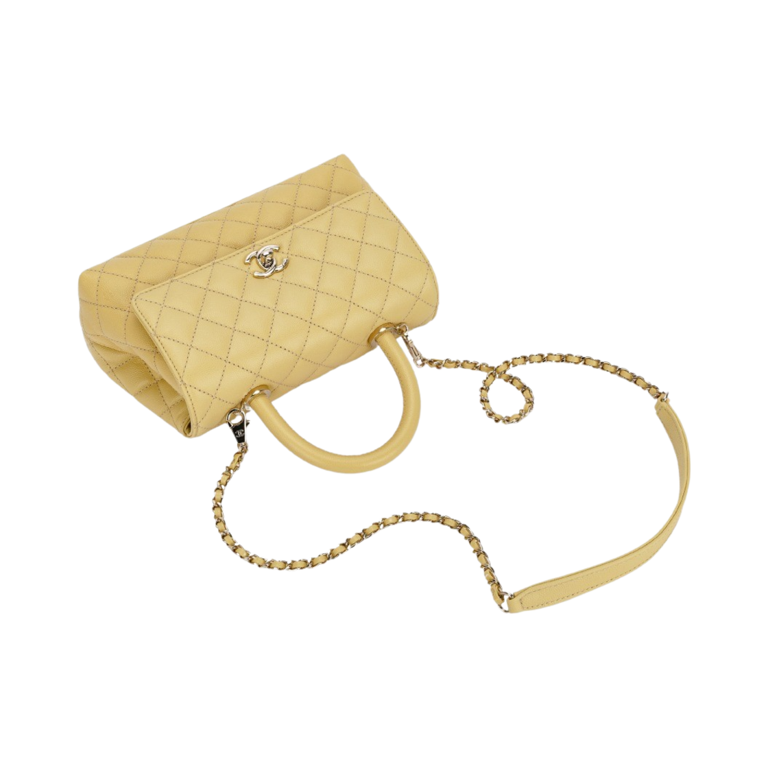 샤넬 핸들 장식의 플랩백 그레인드 카프스킨 & 골드 메탈 라이트 옐로우(Chanel Flap Bag with Top Handle Grained Calfskin & Gold Light Yellow) - 3