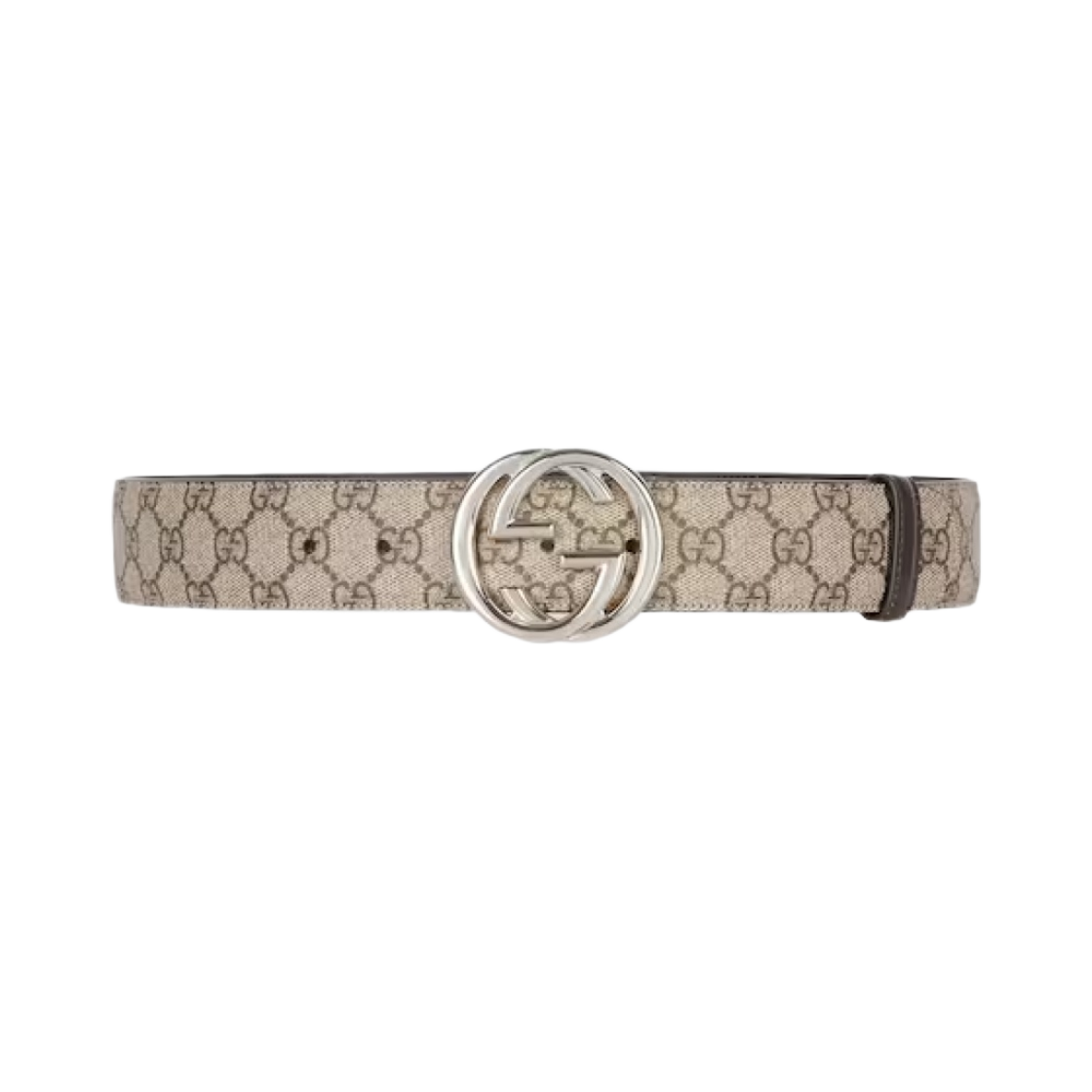 774153-92TIN-9742 Gucci Belt with Interlocking G Buckle Beige Ebony GG Supreme