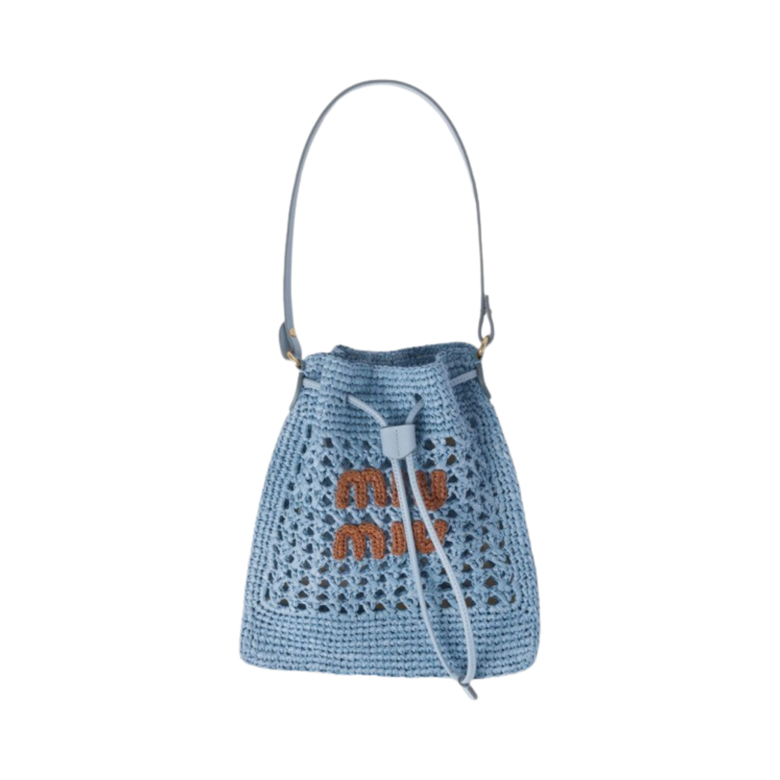미우 미우 우븐 패브릭 미니백 셀레스트 꼬냑(Miu Miu Woven Fabric Mini Bag Celeste Cognac)