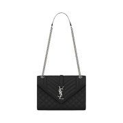 Saint Laurent Envelope Medium Chain Bag in Mix Matelasse Grain De Poudre Embossed Leather Black