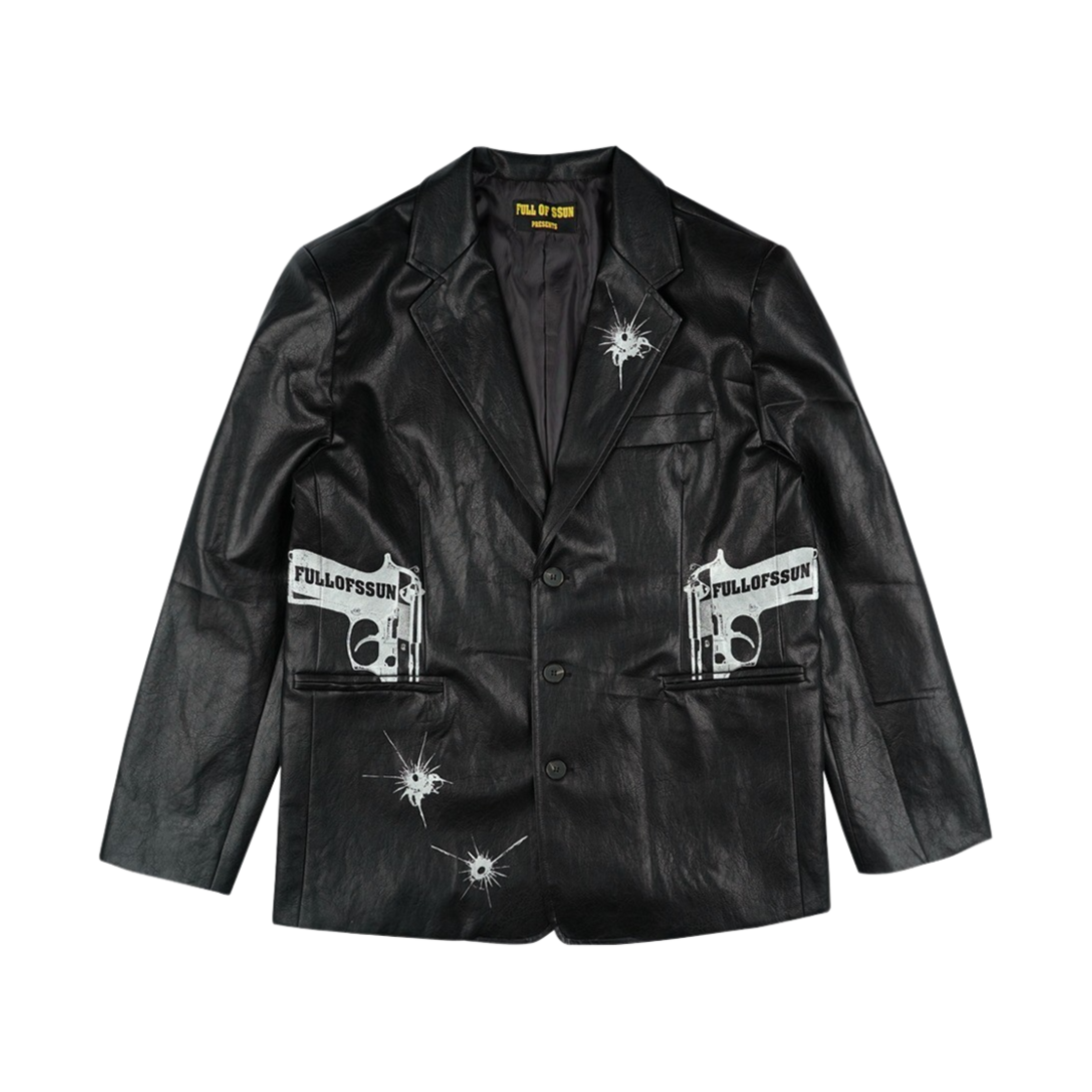 24SS-01 Full of Ssun Gun Printing Leather Blazer Black