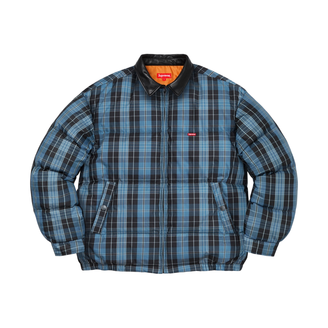 슈프림 레더 칼라 퍼피 자켓 블루 플래드 - 19FW