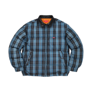 Supreme Leather Collar Puffy Jacket Blue Plaid - 19FW