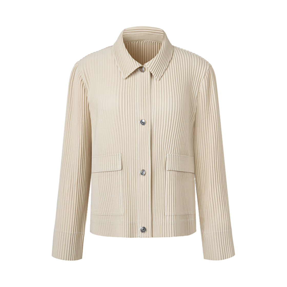 WJA1CBI Monplisse Women Denim Stitch Collar Pleats Jacket Beige