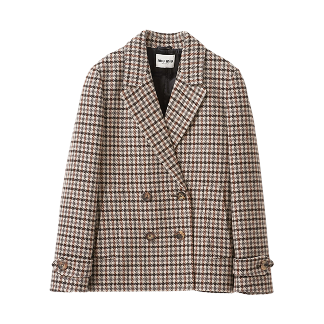 (W) 미우 미우 더블 브레스티드 하운즈투스 체크 자켓 샌드 토바코