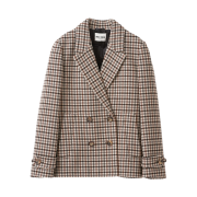 (W) Miu Miu Double-Breasted Houndstooth Check Jacket Sand Tobacco