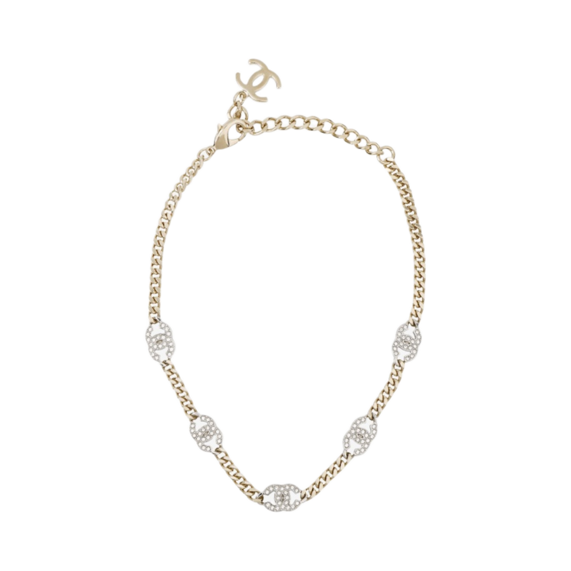 (W) 샤넬 초커 메탈 스트라스 & 골드 실버 크리스탈((W) Chanel Choker Metal Strass & Gold Silver Crystal)