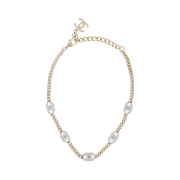 (W) Chanel Choker Metal Strass & Gold Silver Crystal