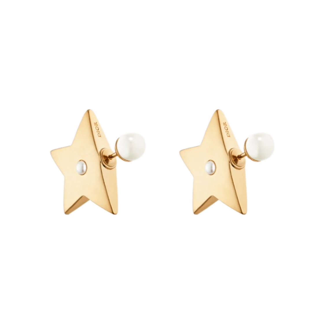 (W) 디올 트리발 이어링 골드 피니쉬 메탈 화이트 레진 펄((W) Dior Tribales Earrings Gold Finish Metal White Resin Pearls) - 1