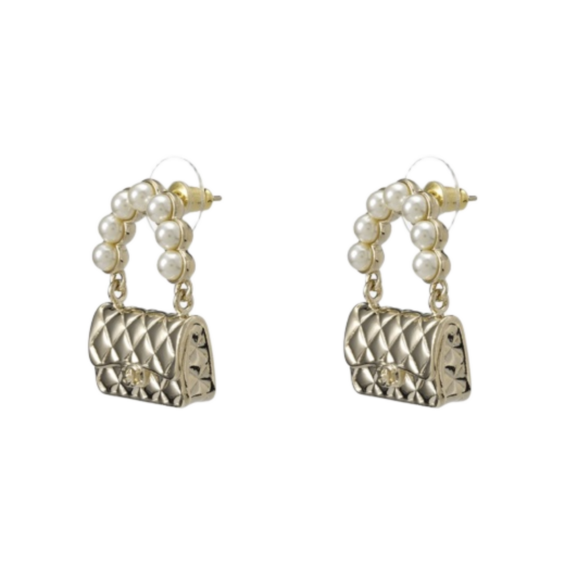 (W) 샤넬 이어링 메탈 글래스 펄 & 골드 펄리 화이트((W) Chanel Earrings Metal Glass Pearls & Gold Pearly White) - 2