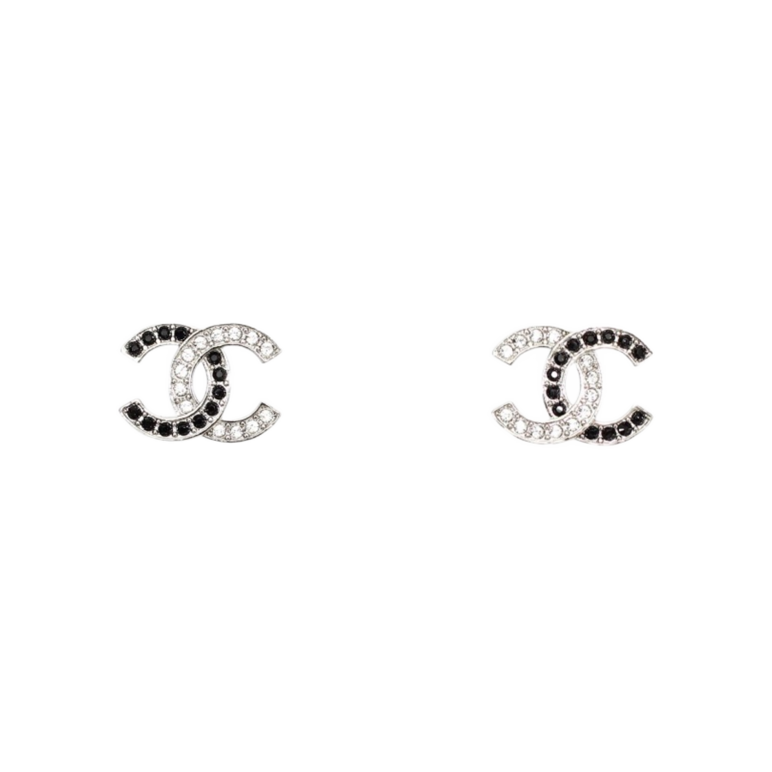 (W) 샤넬 이어링 메탈 & 실버 크리스탈 블랙((W) Chanel Earrings Metal & Silver Crystal Black)