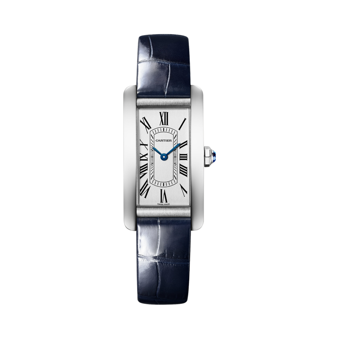 까르띠에 탱크 아메리칸 워치 35.4mm 스몰 쿼츠 스틸 네이비 블루(Cartier Tank Americaine Watch 35.4mm Small Quartz Steel Navy Blue)