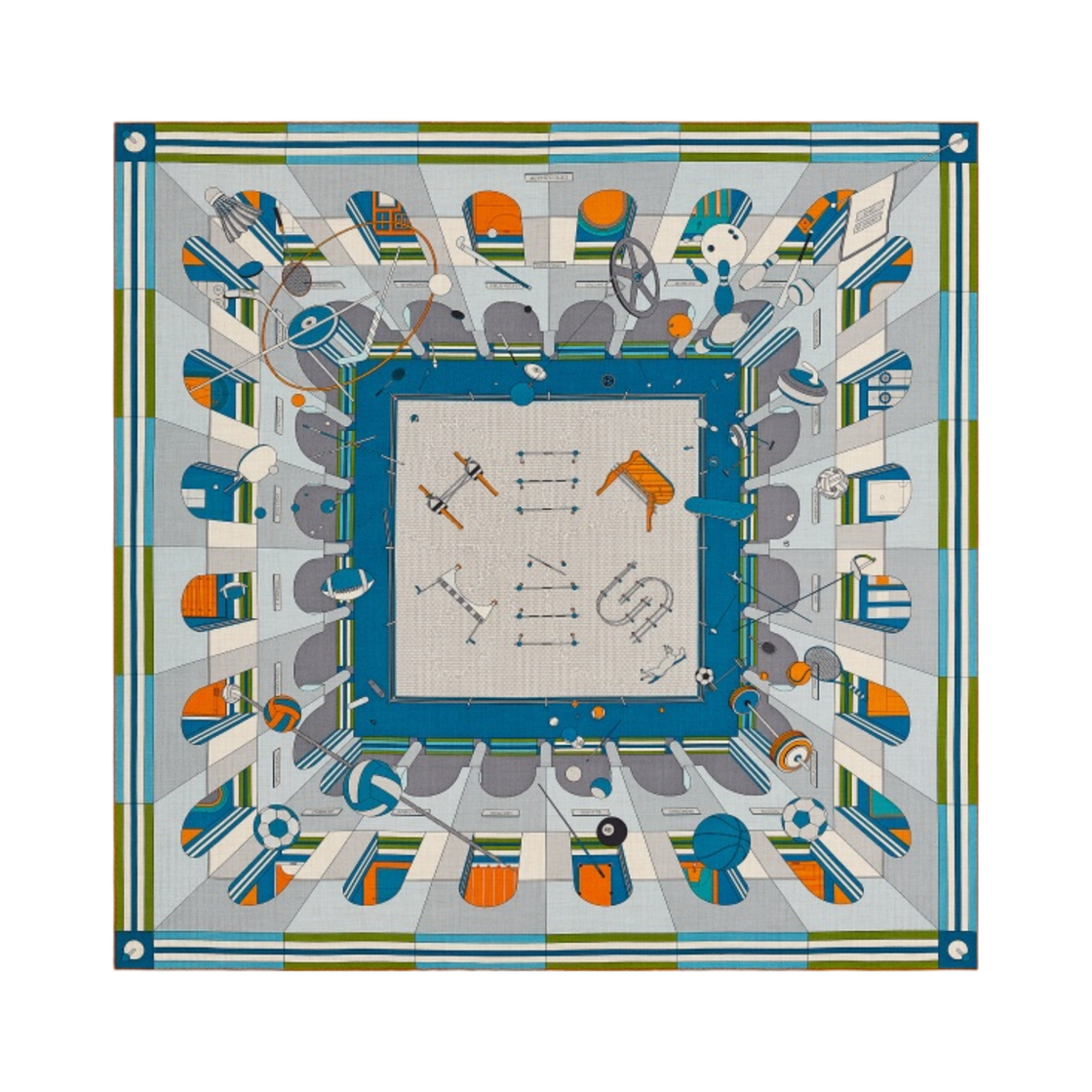 에르메스 시크 르 스포츠 스카프 140 나뛰렐 오랑쥬 페트롤(Hermes Chic Le Sport Scarf 140 Naturel Orange Petrole) - 1