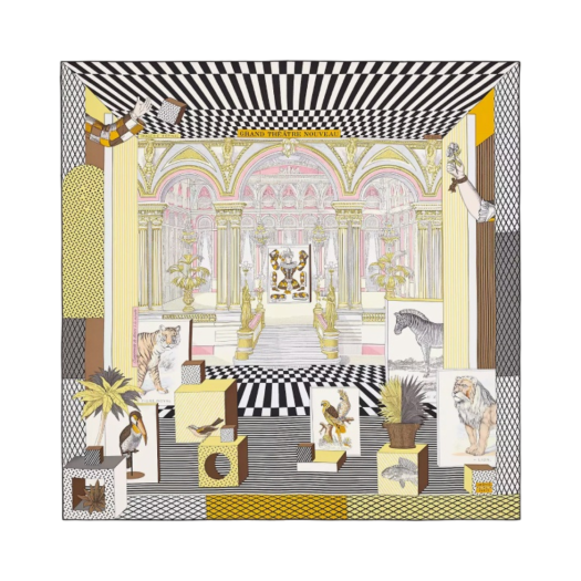 (W) Hermes Grand Theatre Nouveau Scarf 90 Noir Vieil Or Multicolore