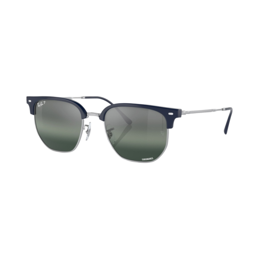Ray-Ban New Clubmaster Polished Blue On Silver Frame Blue Chromance Lenses Low Bridge Fit