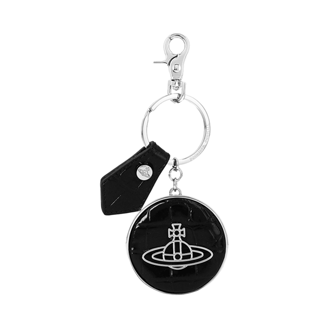 8203011HW-L0098-N401 Vivienne Westwood Crocodile Embossed Thin Line Round Keyring Black