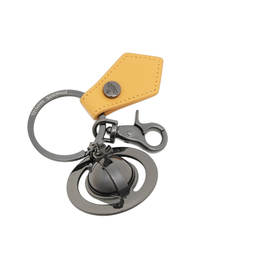 82030077-OM0009-E401 Vivienne Westwood Saffiano 3D Orb Keyring Gunmetal Yellow