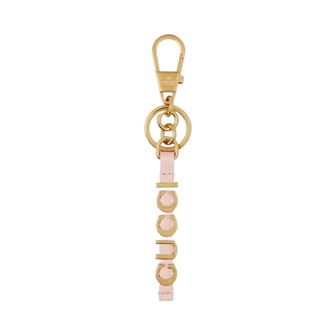773970-JAAFS-8043 Gucci Keychain with Gucci Script Gold Toned Brass Pale Pink Leather