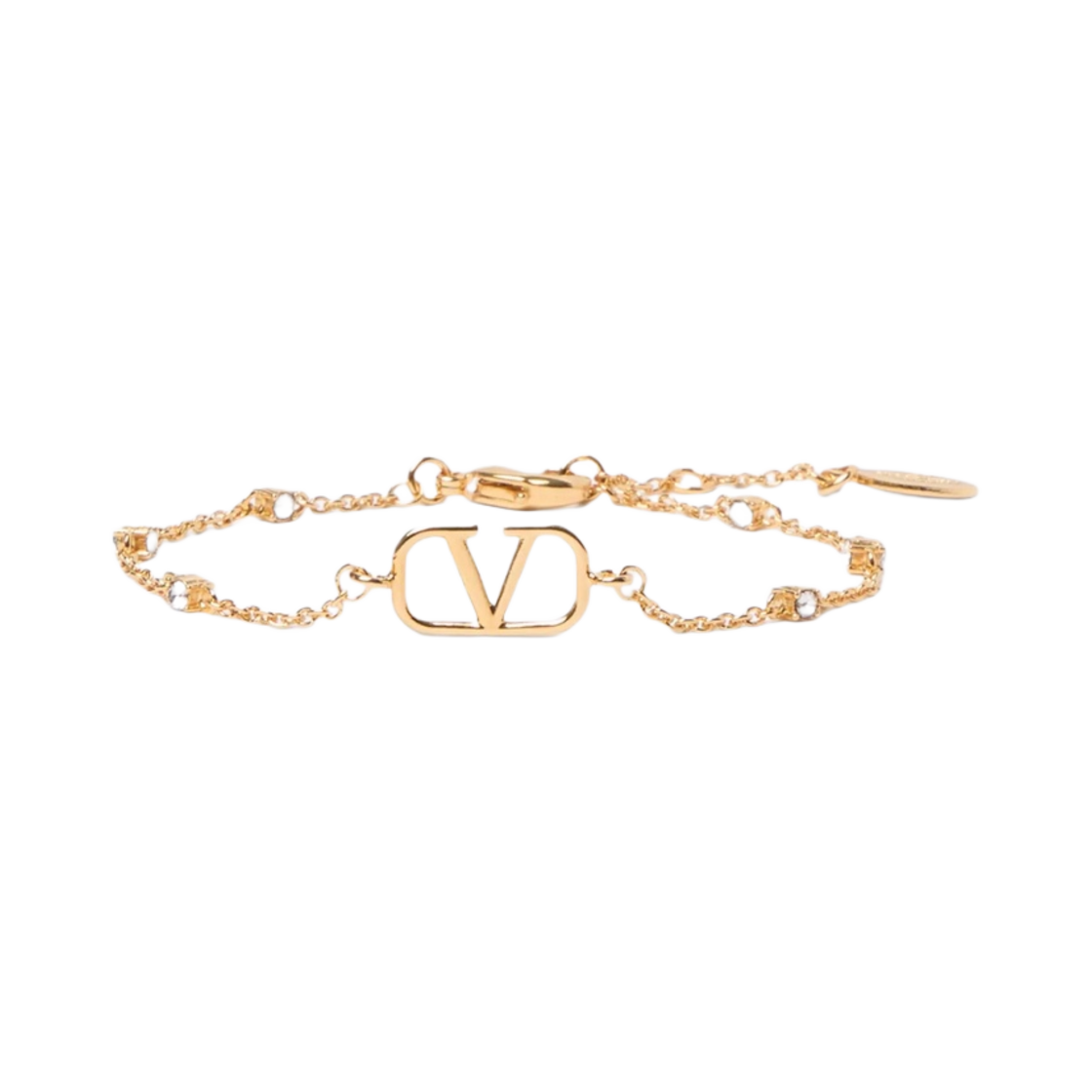 J0W24YCWMH5 (W) Valentino Garavani V Logo Signature Metal & Swarovski Crystal Bracelet Gold