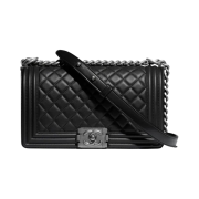Chanel Medium Boy Chanel Handbag Calfskin & Ruthenium Black