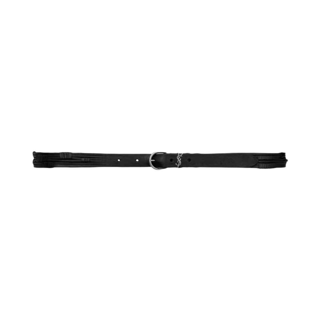 (W) 생로랑 크로와상 드 룬 버클 씬 벨트 베지터블 탠 레더 블랙((W) Saint Laurent Croissant De Lune Buckle Thin Belt in Vegetable-Tanned Leather Black) - 1