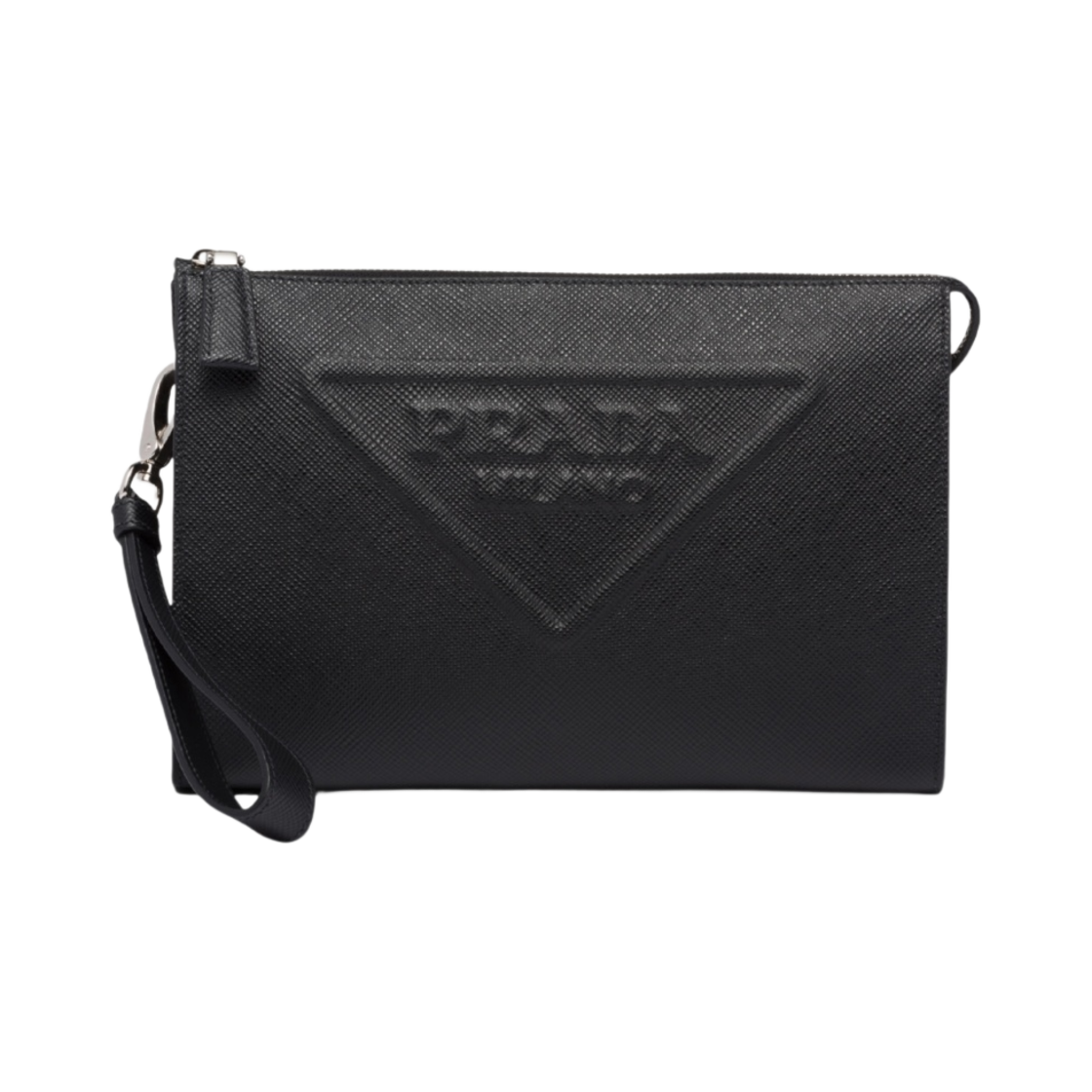 프라다 사피아노 레더 엠보스 로고 파우치 블랙(Prada Saffiano Leather Embossed Logo Pouch Black) - 1