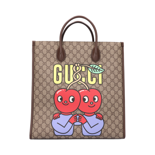 ITMDIM4FTOUH GUCCI Cherry Tote Bag GG Supreme Canvas Beige Ebony Multi