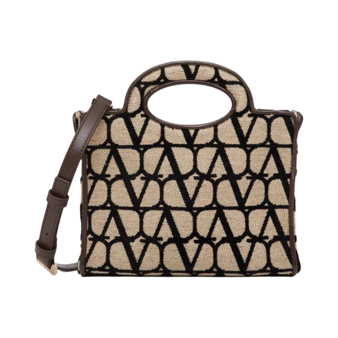 B0L90HUJ6ZN Valentino Le Troisieme Mini Shopping Bag in Toile Iconographe Black Beige