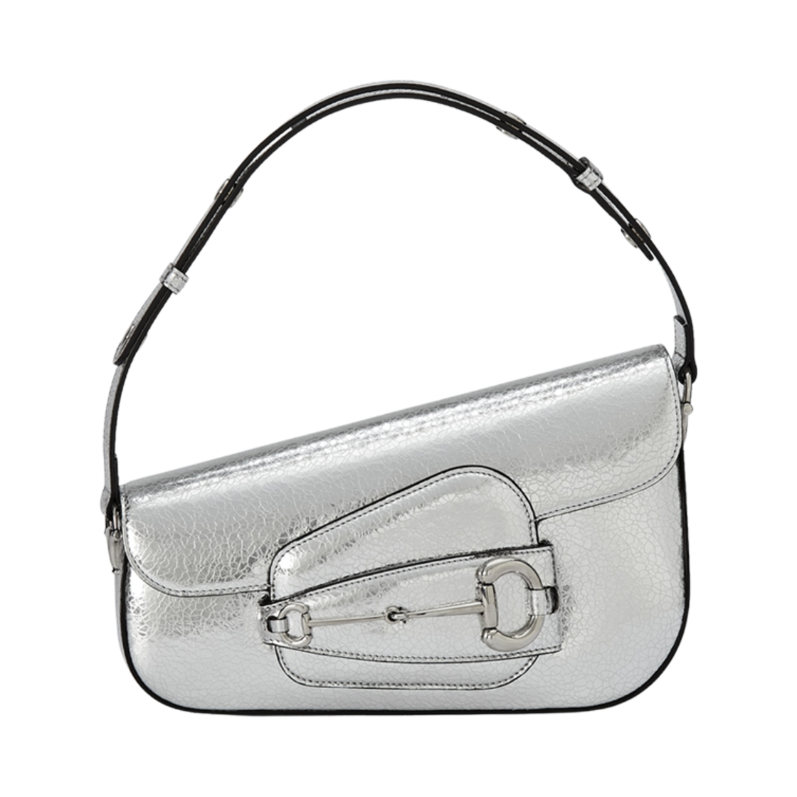 764155-AAC1M-8106 Gucci Horsebit 1955 Small Shoulder Bag Metallic Silver Leather