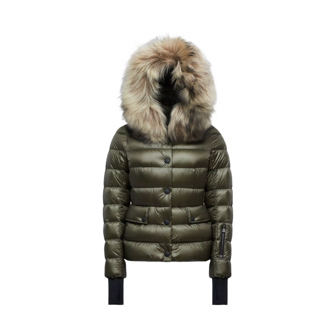 (W) 몽클레르 아르모니크 후드 셔링 트림 쇼트 다운 자켓 다크 그린 - 24FW((W) Moncler Armoniques Hooded Shearling Trim Short Down Jacket Dark Green - 24FW) - 1